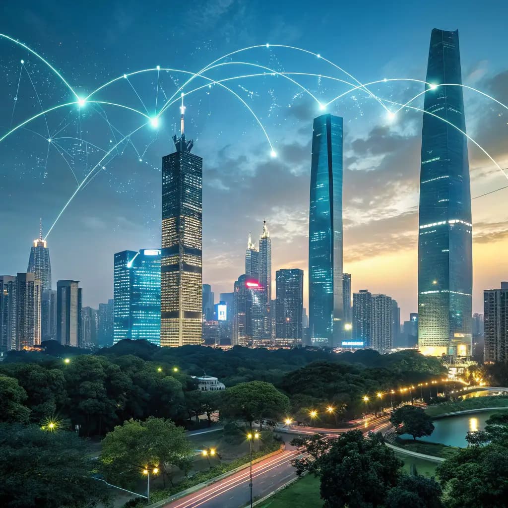 Connected smart city illuminated by digital networks