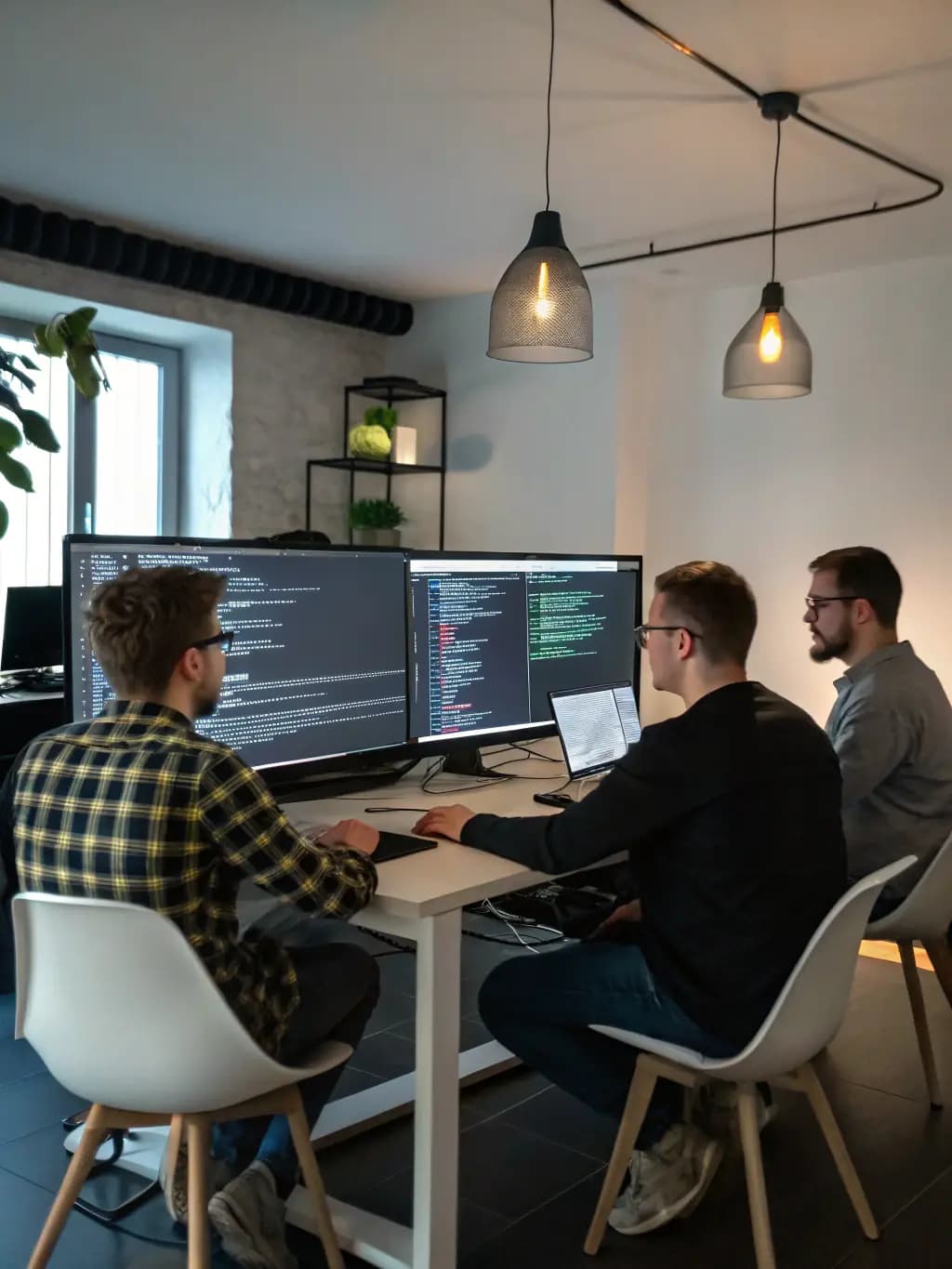 Software engineers working together at a development studio